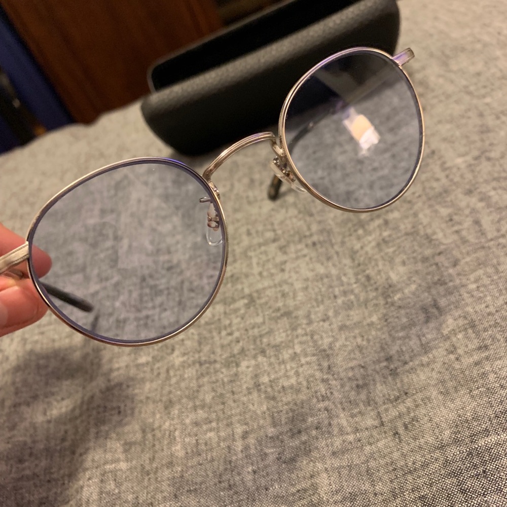 Garrett Leight X Blue and cream Wilson sunglasses